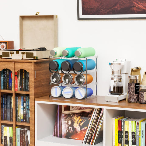 Yieach compact stackable rack helps maximize vertical space.
