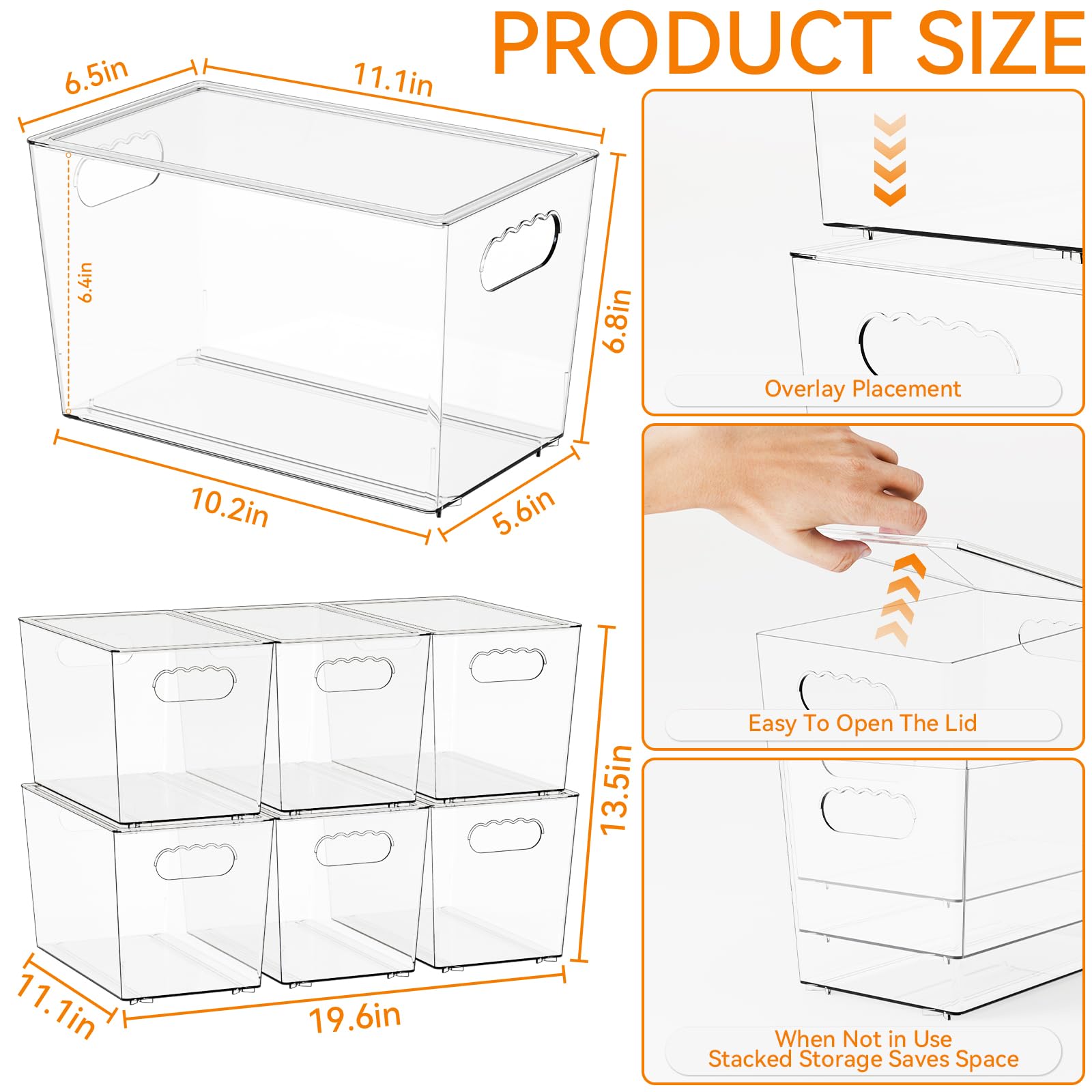 Yieach clear fridge organizer bin with lid for quick visibility of contents