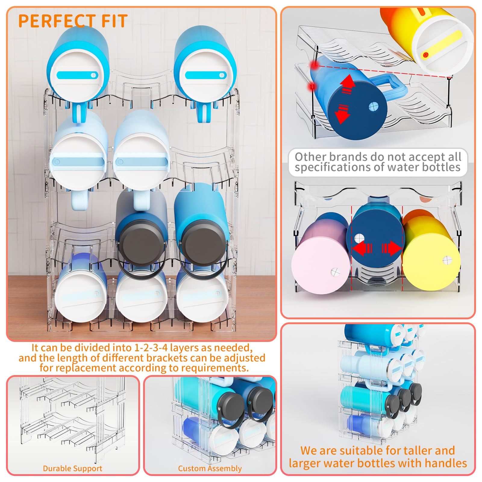 Yieach height-adjustable brackets adapt to different bottle sizes.