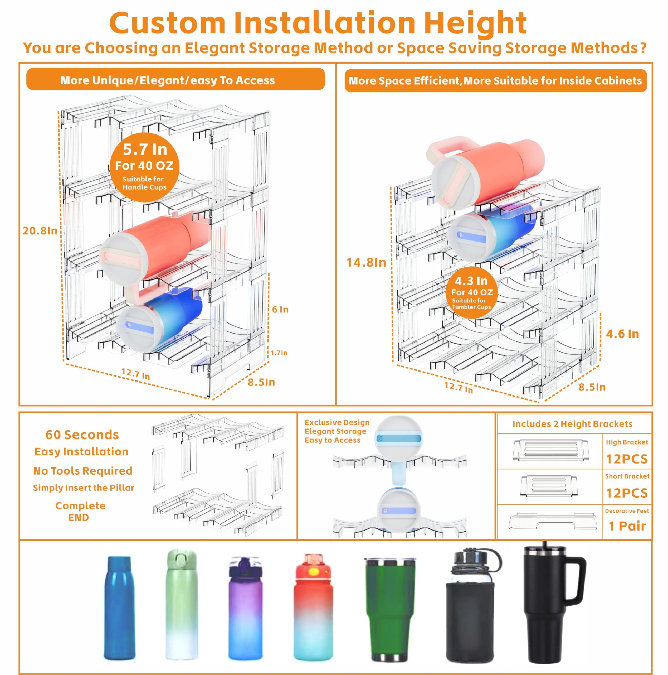 Yieach large-capacity bottle organizer fits Stanley and Yeti bottles neatly.