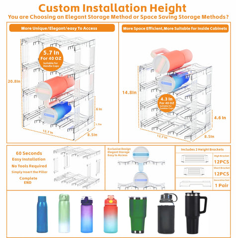 Yieach large-capacity bottle organizer fits Stanley and Yeti bottles neatly.