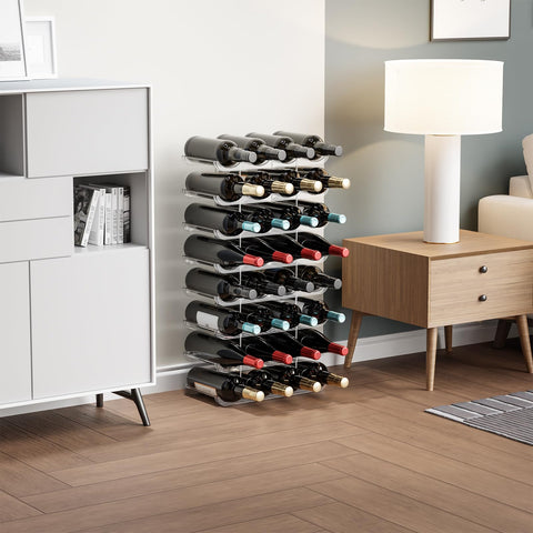 Yieach pantry storage solution groups wine and water bottles together.