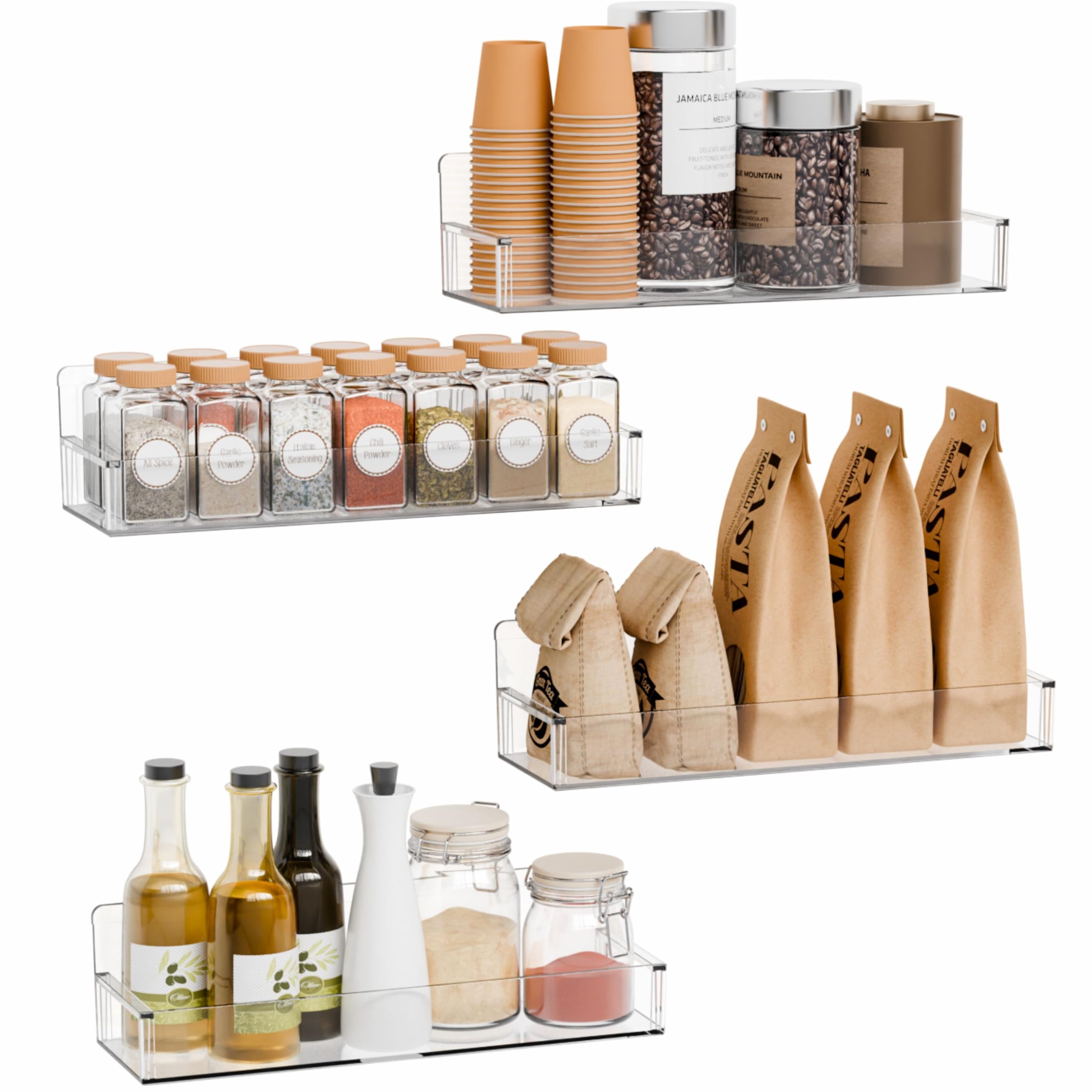 Yieach adhesive wall spice rack on door, 11.5in long, ideal for wide spice jars.