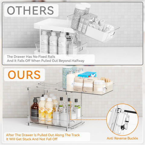 Yieach anti-slip feet stabilize the under-sink organizer during use