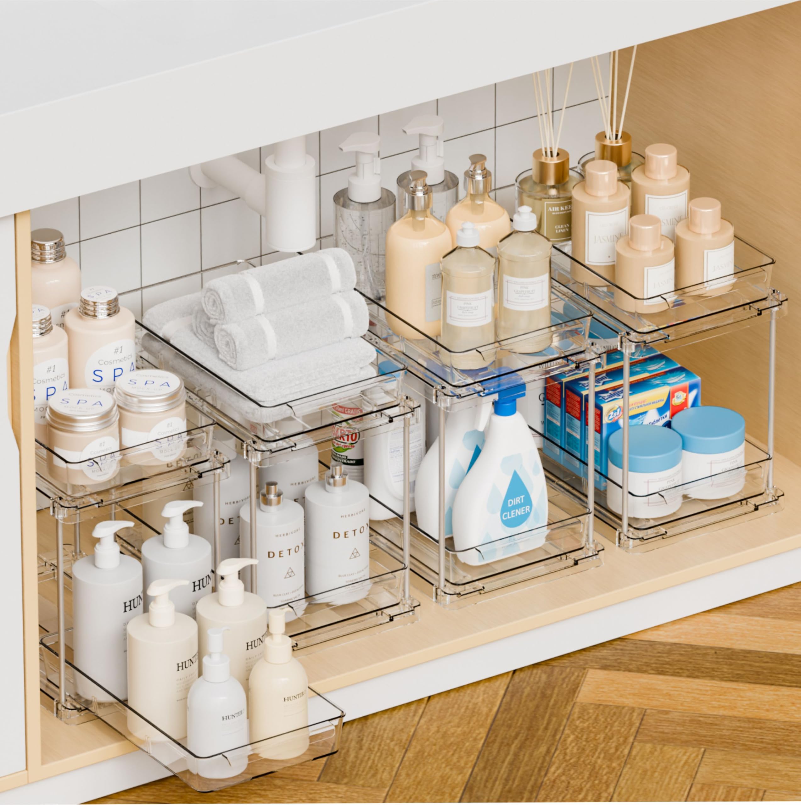 Yieach under sink organizer with sliding drawer track keeps essentials accessible