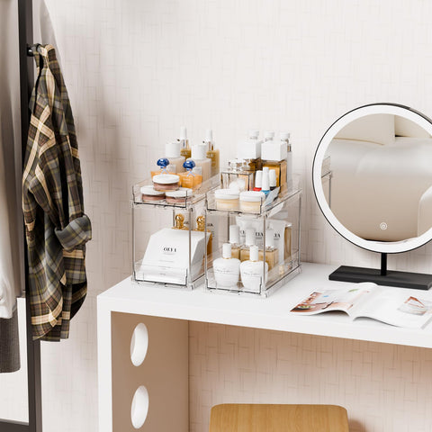 Yieach vanity organizer with track keeps cosmetics tidy and easy to reach