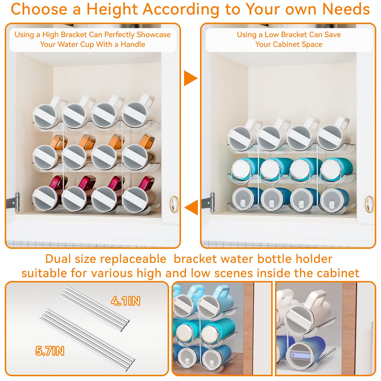Yieach water bottle organizer in cabinet offers easy access and stacking