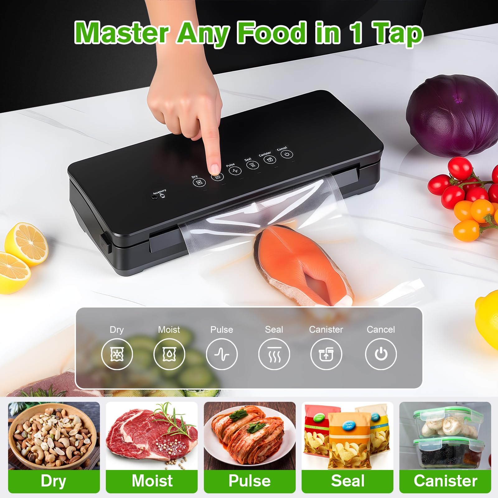 Built-in cutter and bag-roll storage in use for easy bag customization.