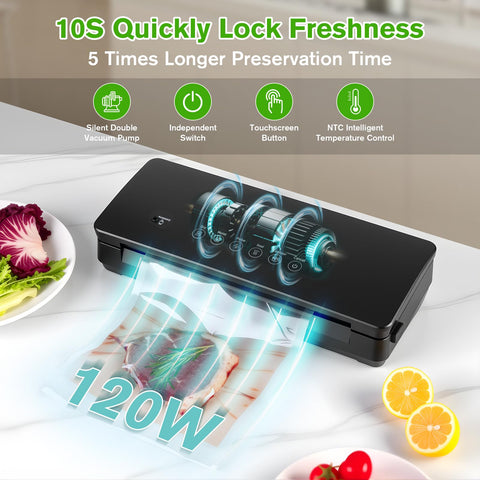 Control panel with five modes for precise Dry, Moist, Pulse, Seal, Canister sealing.