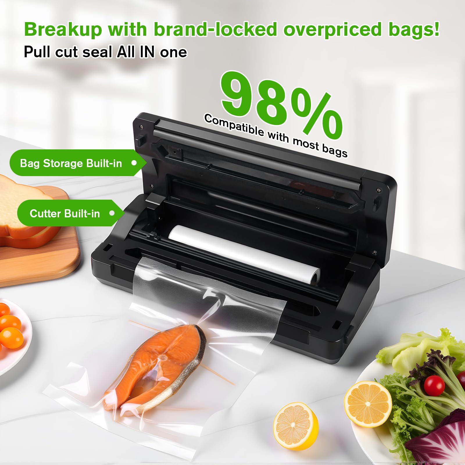 One-click canister mode vacuum seals jars for storage and marination.