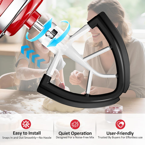 YIFOCUS edge-scrape beater complements bowl with a sleek edge design for thorough blending