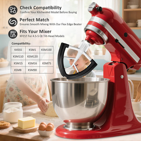 YIFOCUS silicone paddle auto-scrape beater for 4.5/5 qt mixers ensures thorough incorporation