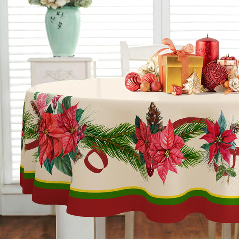 Yighty tablecloth highlights pine cone accents for seasonal charm on oval tables.