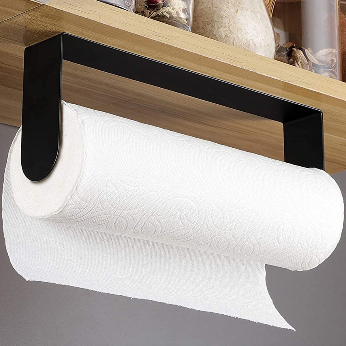 YIGII black paper towel holder wall mount front view for quick towel access.