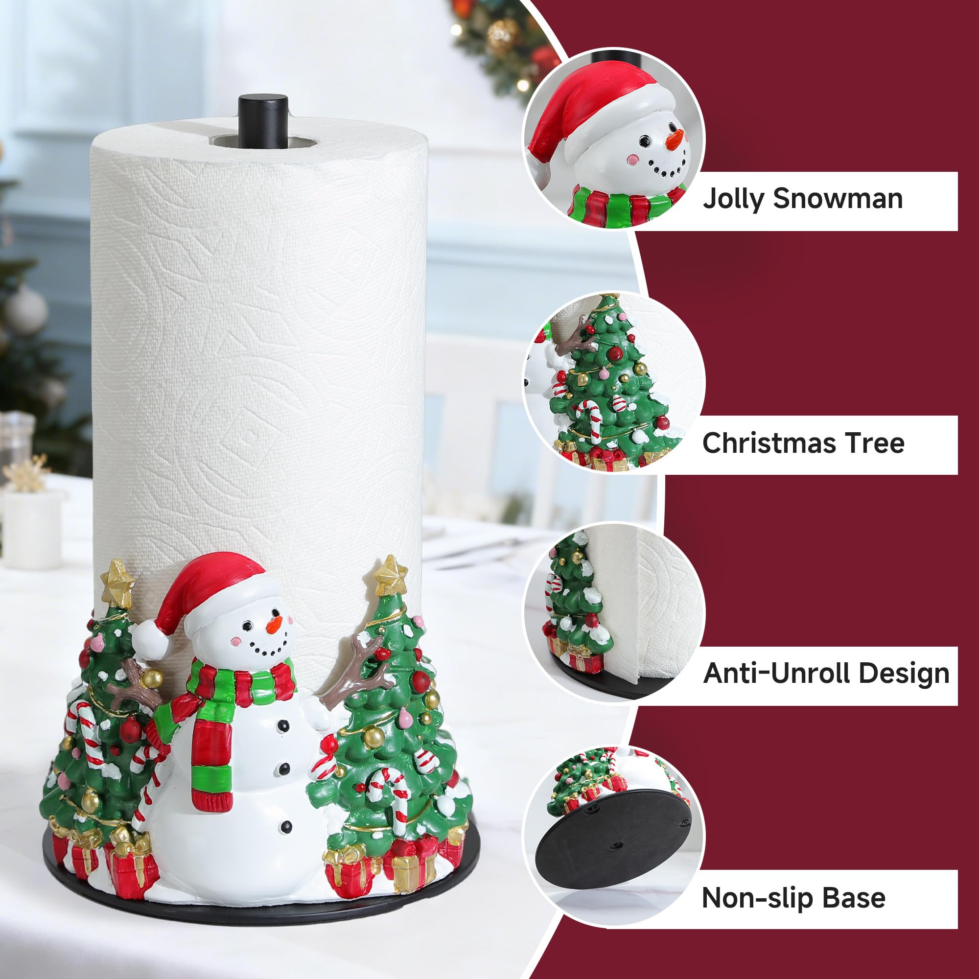 YIGII snowman with Christmas tree decor adds holiday flair to kitchen and table.