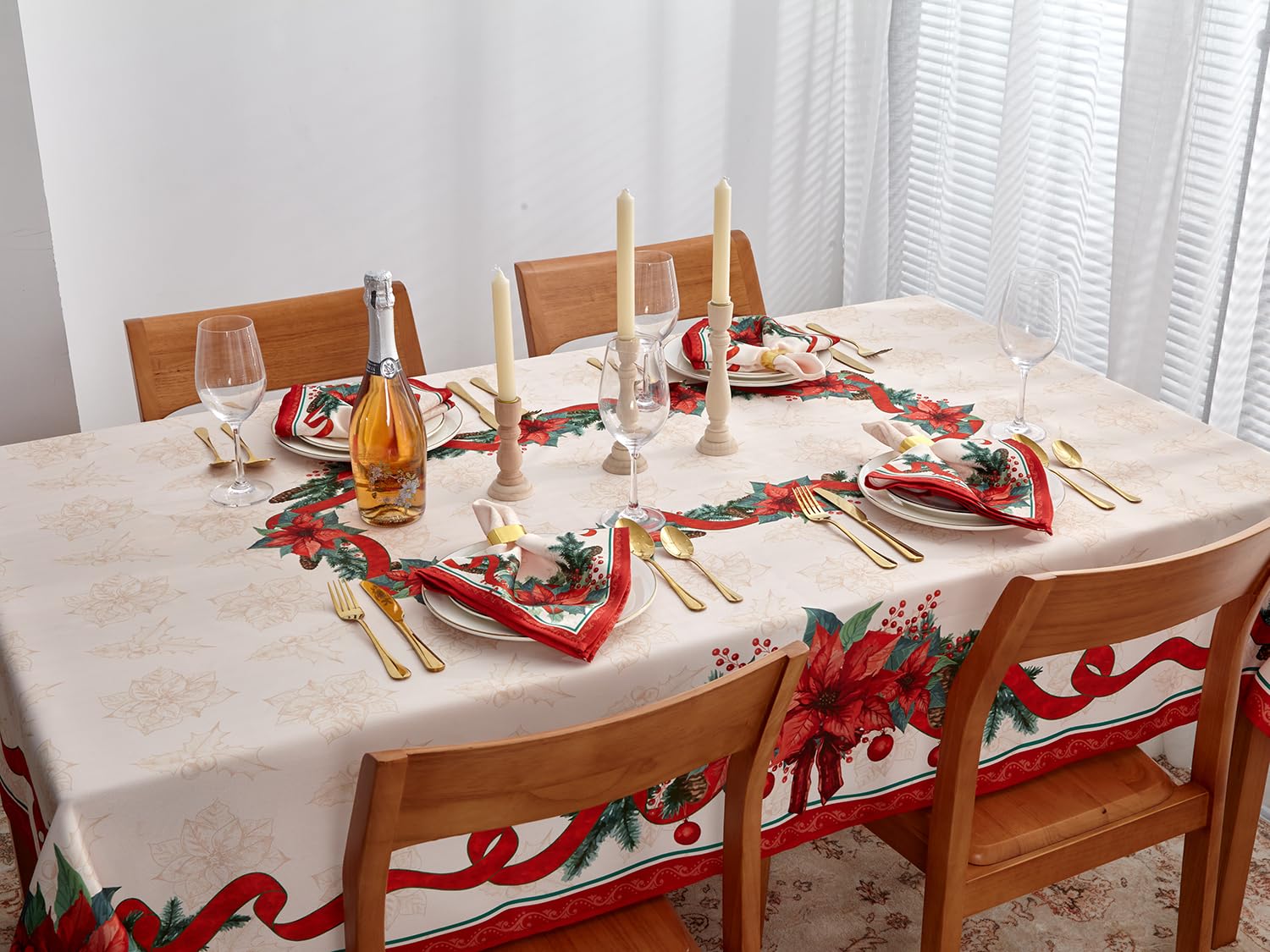 YiHomer poinsettia ribbon print detail highlights durable fabric for gatherings