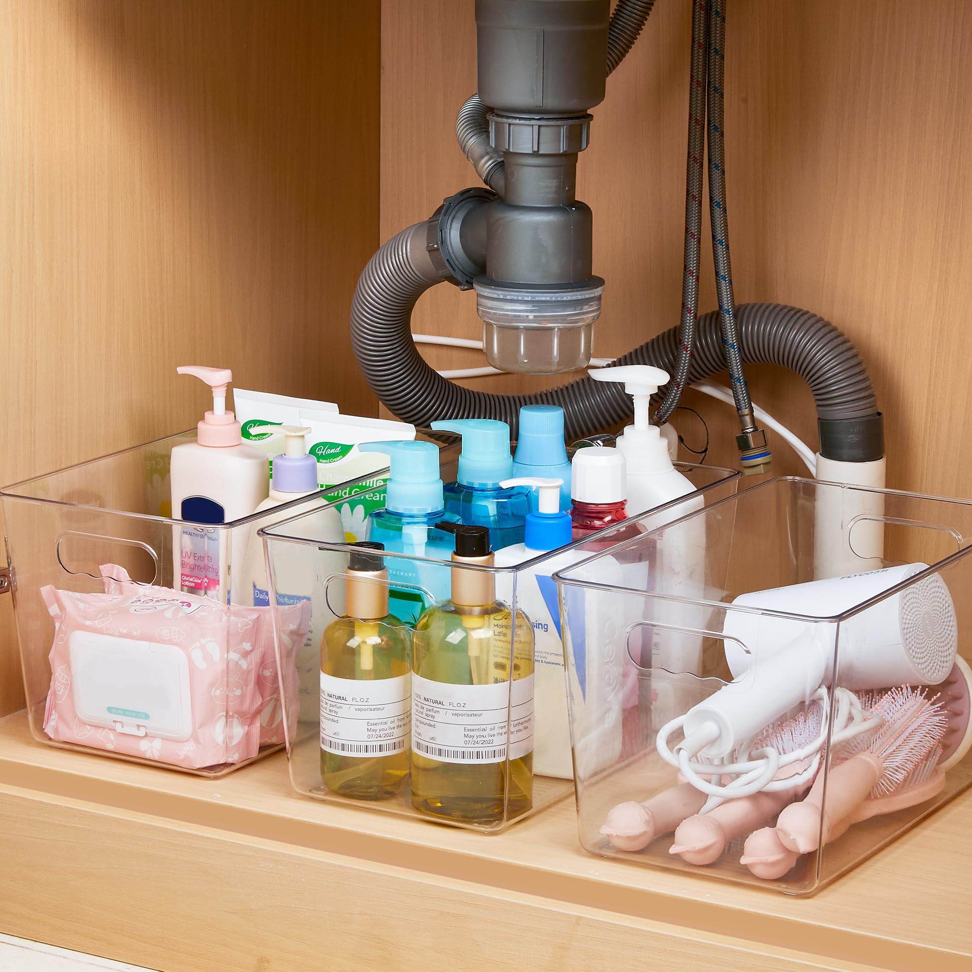 YIHONG bin with built-in handles, easy transport between shelves and tables.