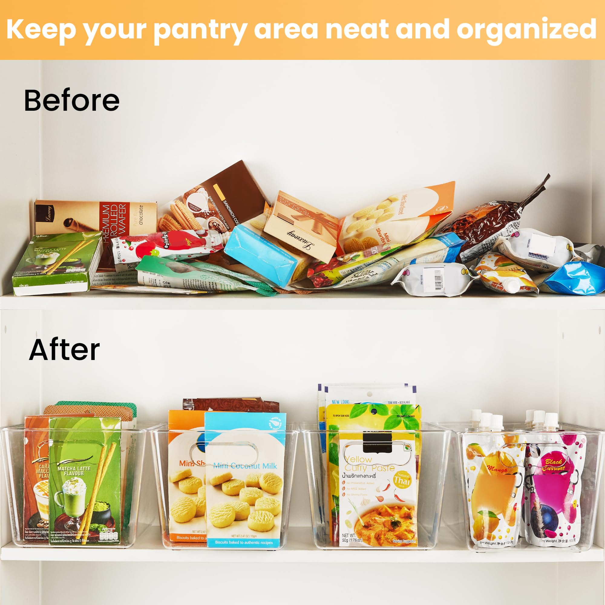 YIHONG pantry bin closeup handle for easy pulling and access.