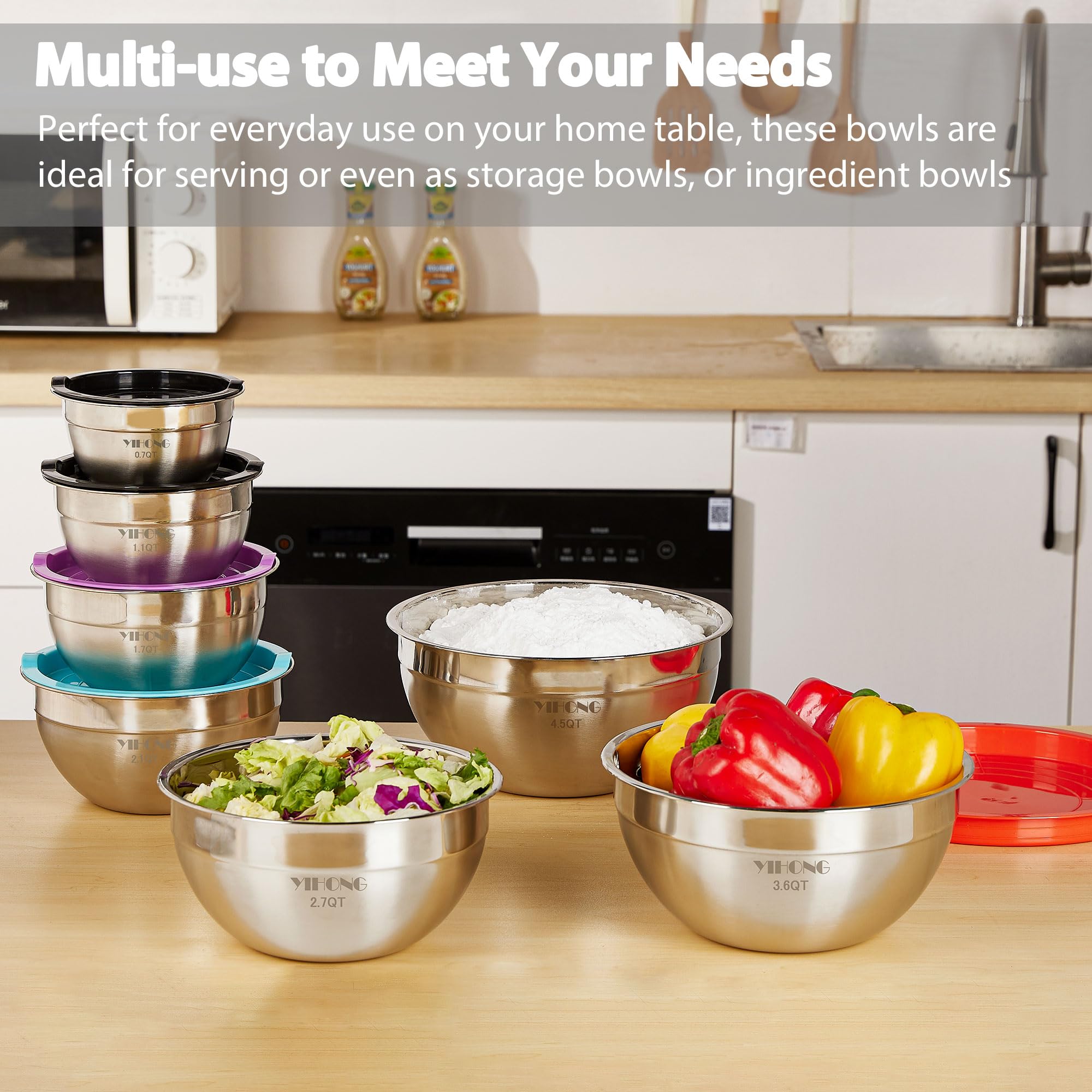 YIHONG stainless steel mixing bowls with lids for prep and serving