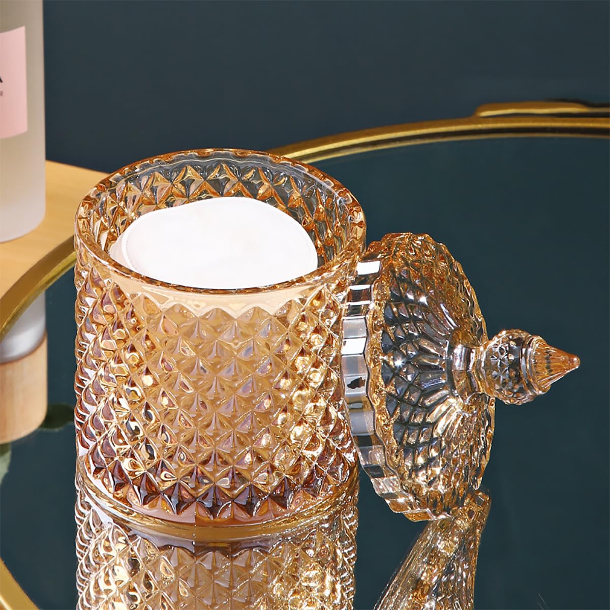 YILUSHENGHUA crystal diamond embossed pattern jar amber catches light for chic decor
