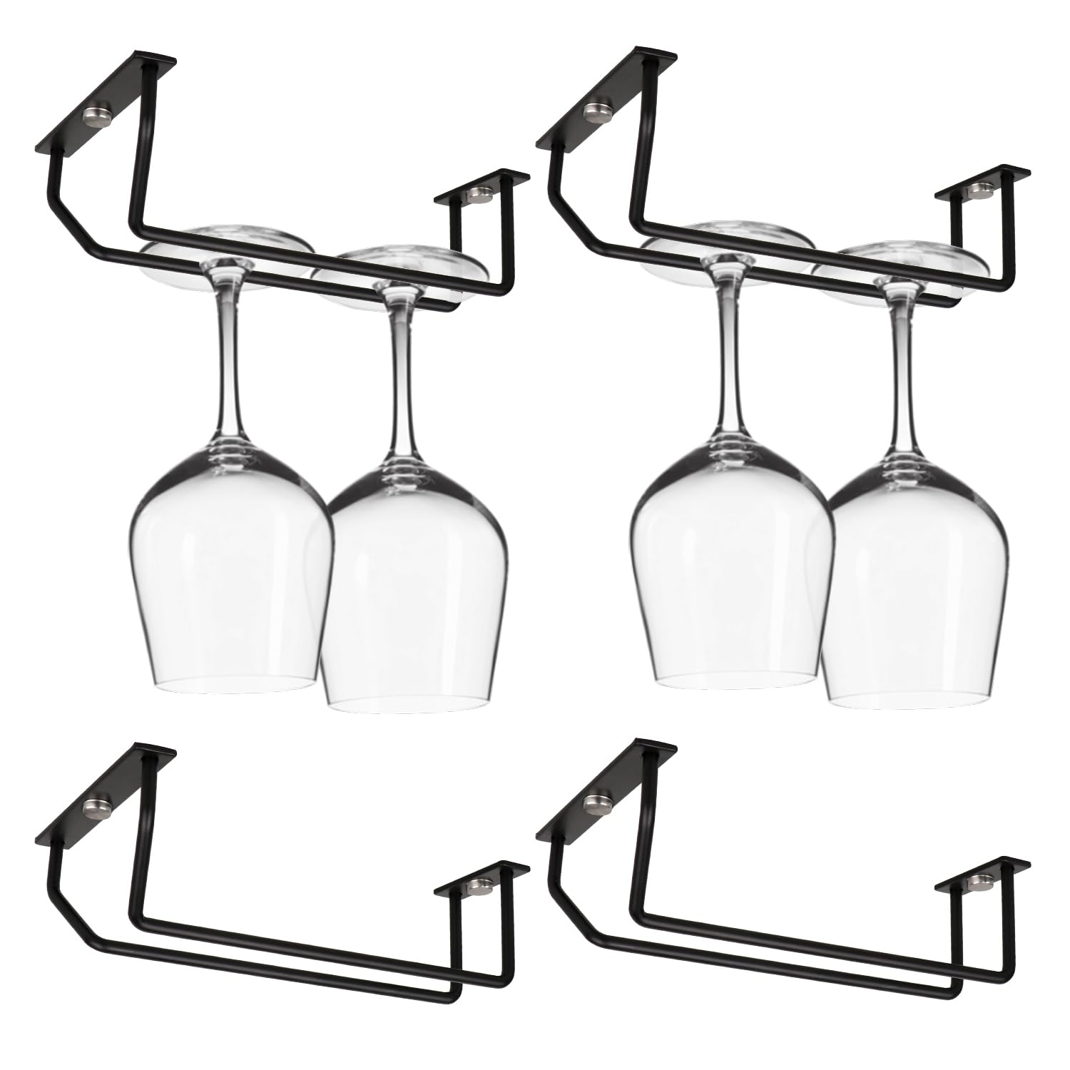 Yimerlen 7inch black wine glass rack under cabinet securely holds stemware, freeing counter space