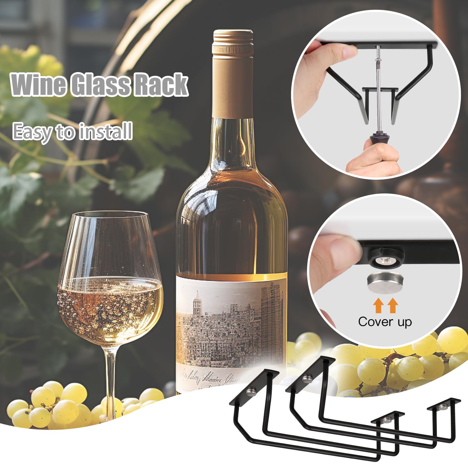 Four-pack stemware rack provides versatile under-cabinet storage for home bars