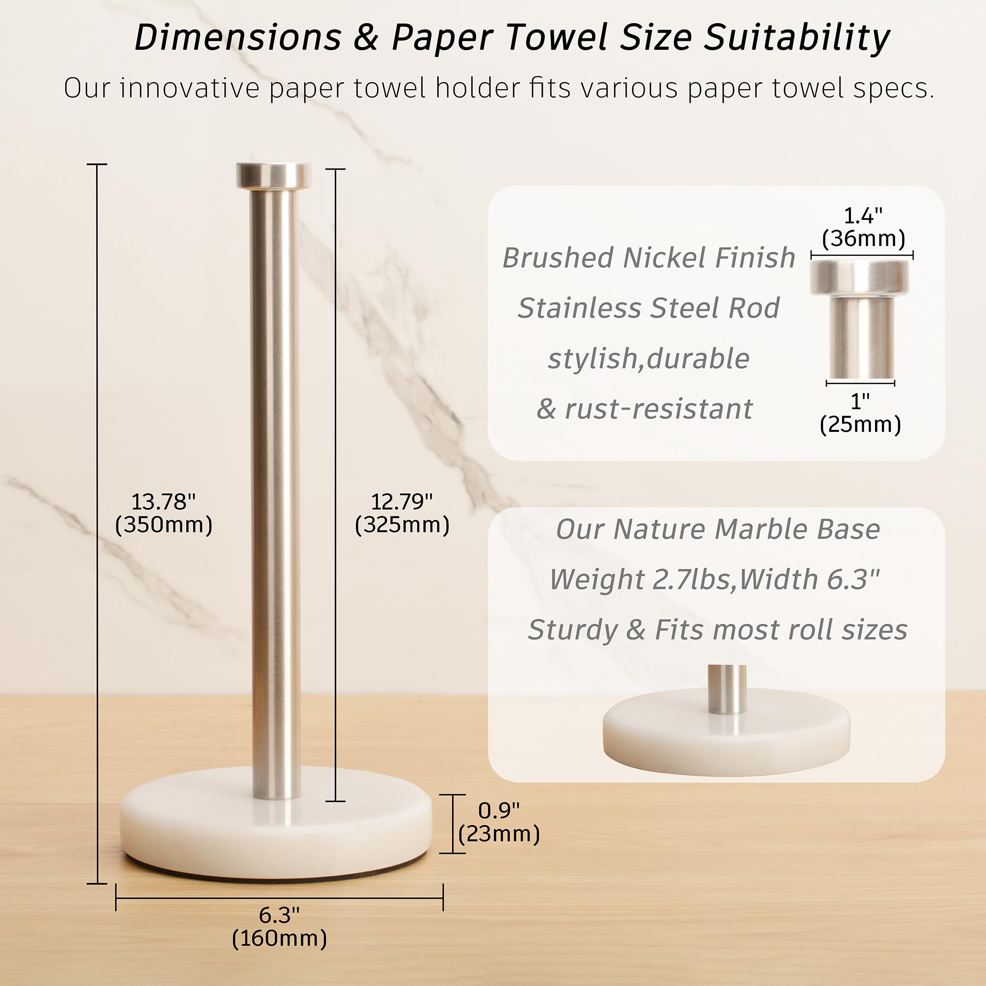 YIMIPHER holder supports standard and larger paper towel rolls for versatility.
