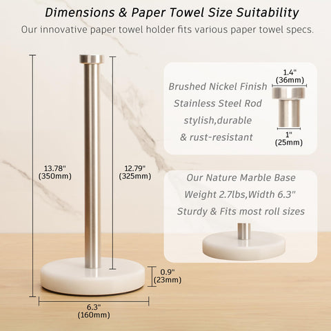 YIMIPHER holder supports standard and larger paper towel rolls for versatility.