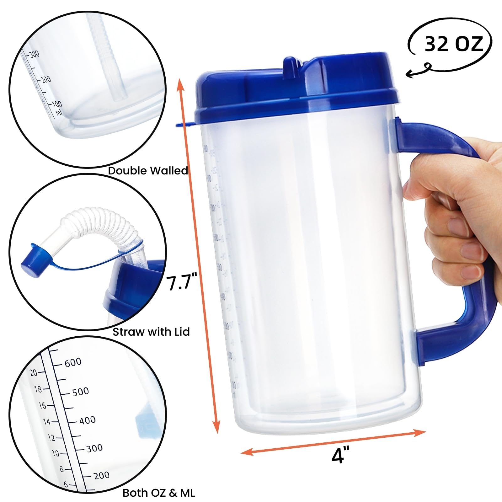 YIMITEE 32oz double-walled hospital mug keeps beverages cold longer