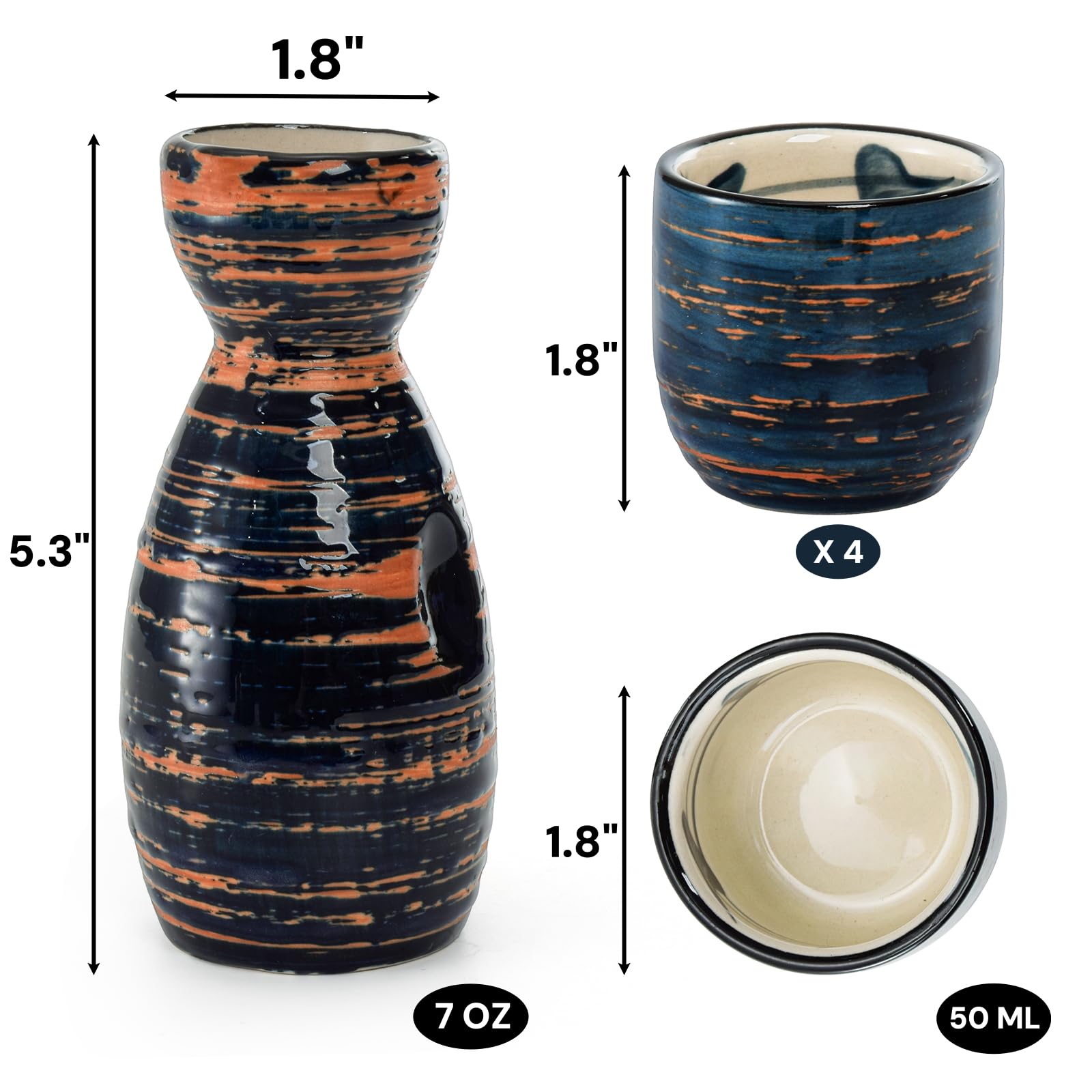 YIMITEE 50 ml sake cups in blue sunset glaze for precise portions