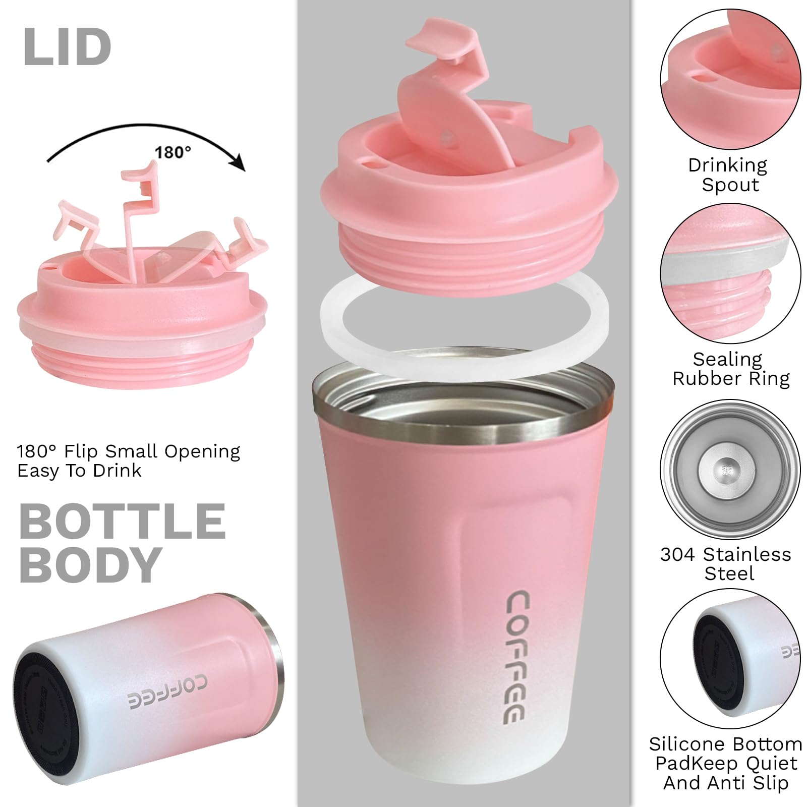 YINBAOGE insulated mug showing leak-proof seal for secure travel in bags.