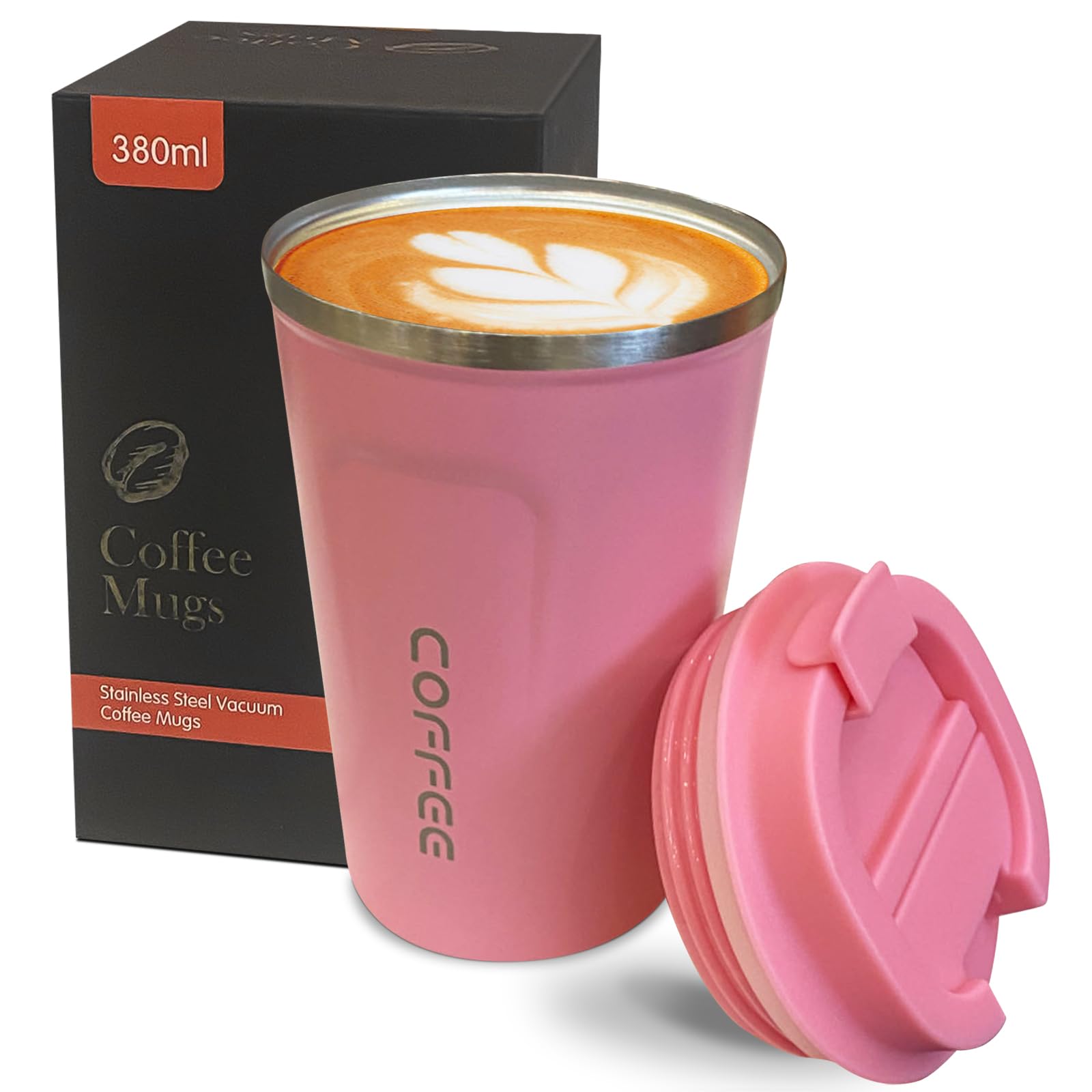 YINBAOGE insulated travel mug with pink finish and leakproof lid keeps beverages hot or cold