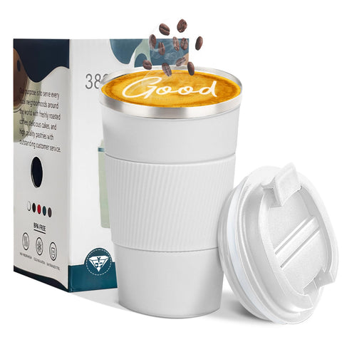YINBAOGE insulated travel mug with 12oz capacity keeps drinks hot and ready to enjoy on the go.