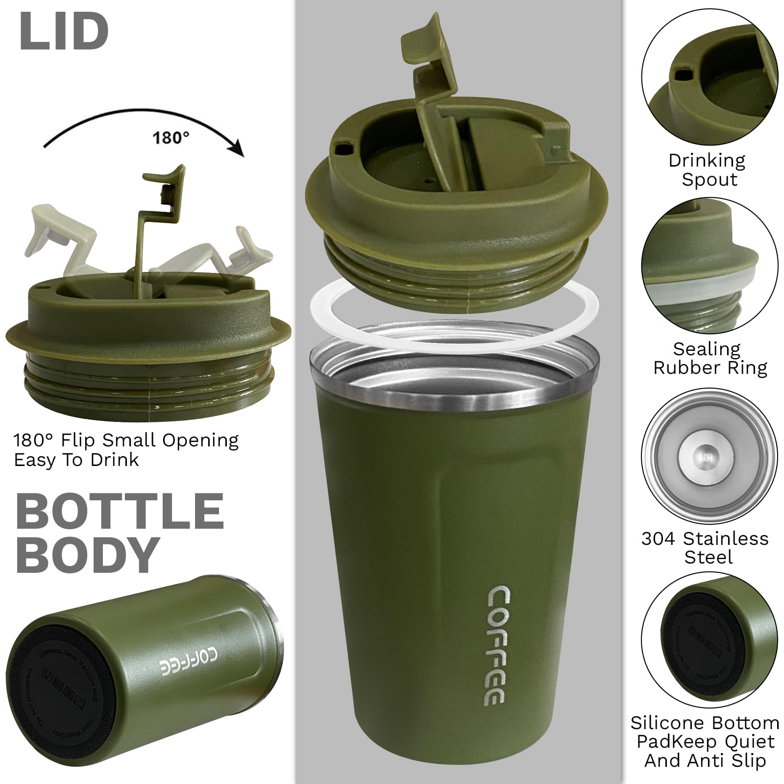 YINBAOGE 17oz mug with lid close-up shows leakproof seal for travel