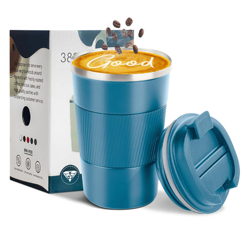 YINBAOGE insulated blue travel mug keeps hot or cold drinks ready on the go.