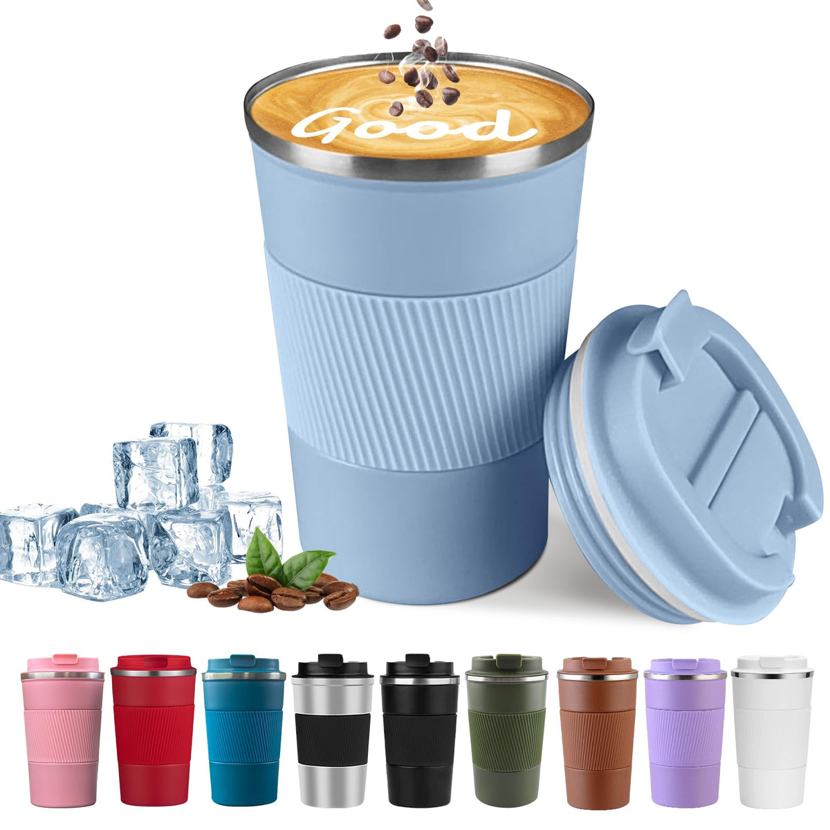 YINBAOGE insulated travel mug in light blue 12oz keeps coffee hot for hours