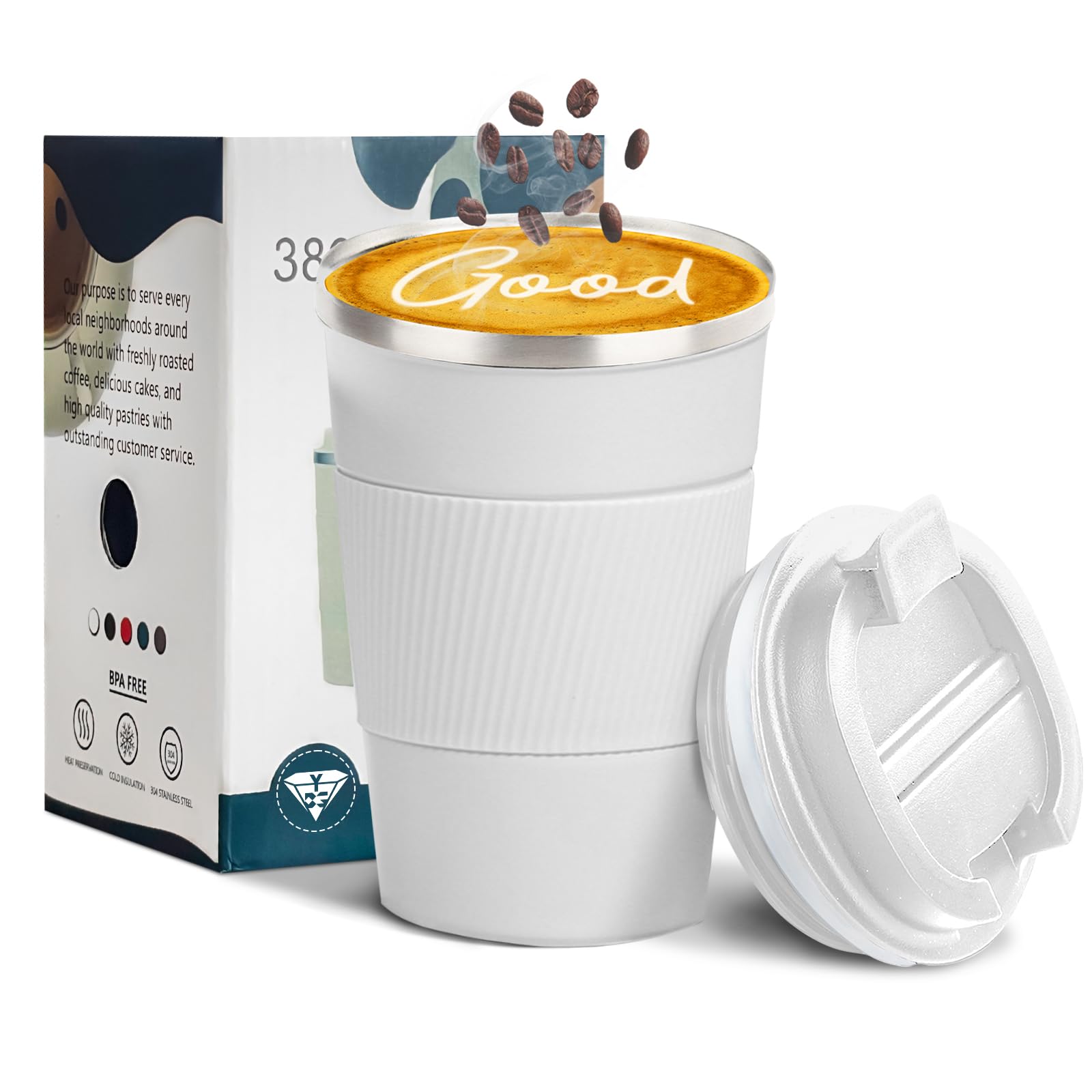 YINBAOGE travel mug with lid on for on-the-go security.