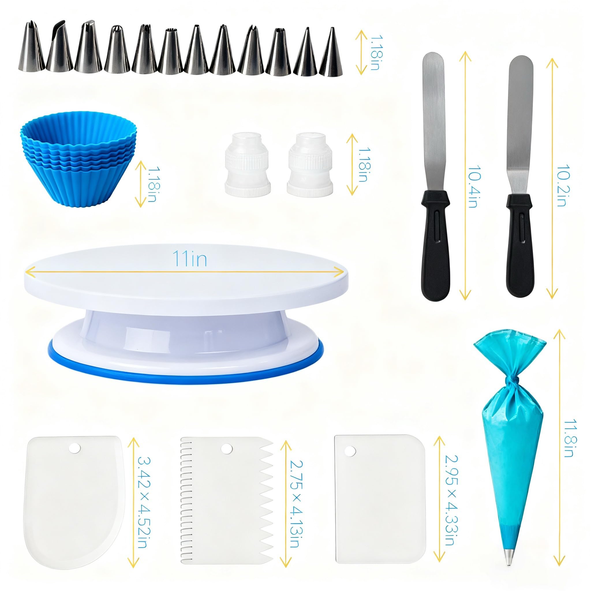 Yindess kit includes 12 piping nozzles for floral and decorative borders