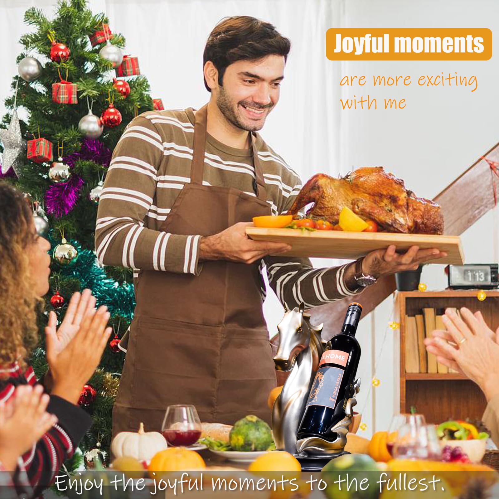 YINGAVERSAI compact 6.69 by 11.41 inch wine holder fits most tabletops as a statement piece.