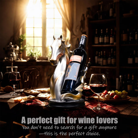 YINGAVERSAI horse decor wine rack serves as a stylish centerpiece for dining tables.