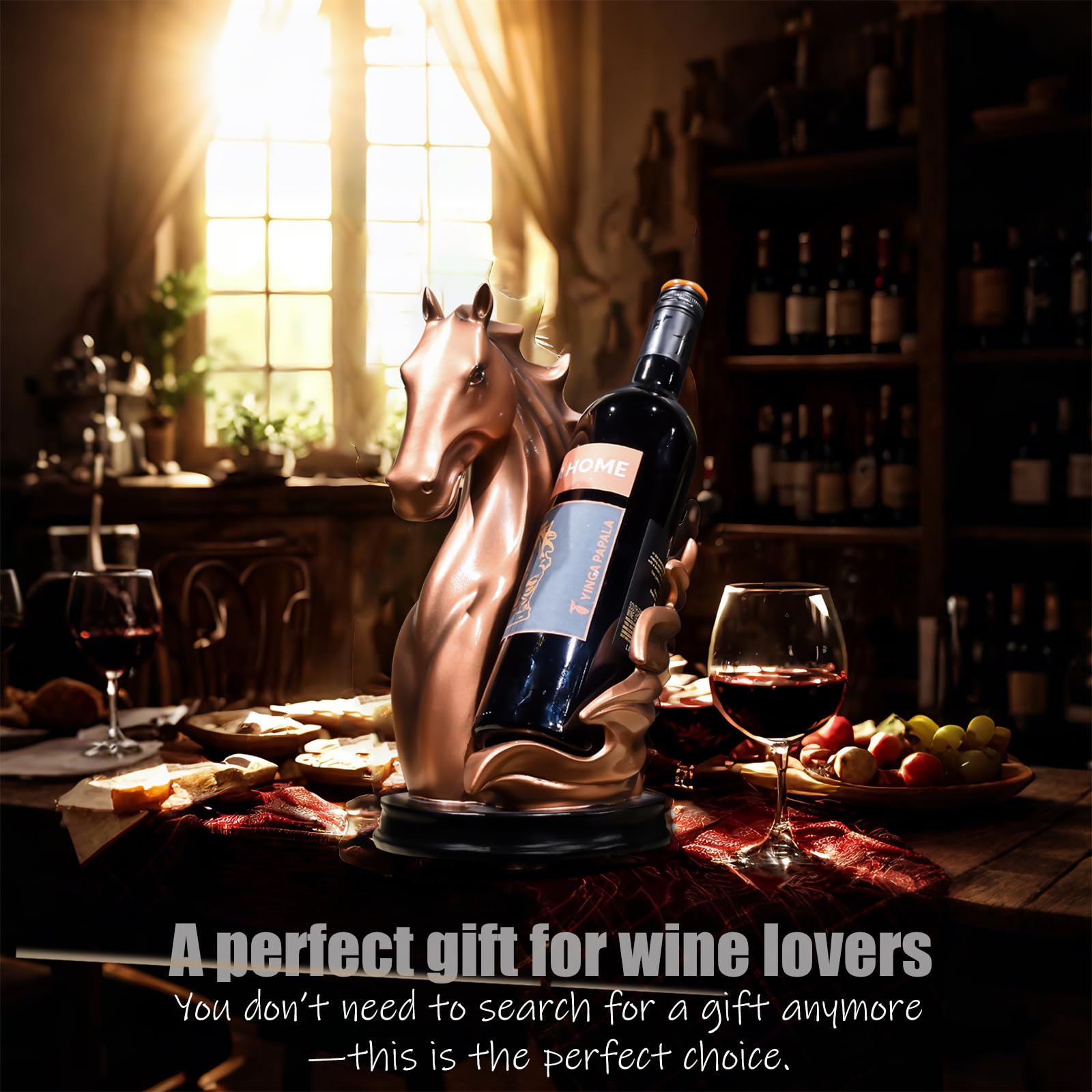 YINGAVERSAI wine bottle holder with protective base prevents scratches.