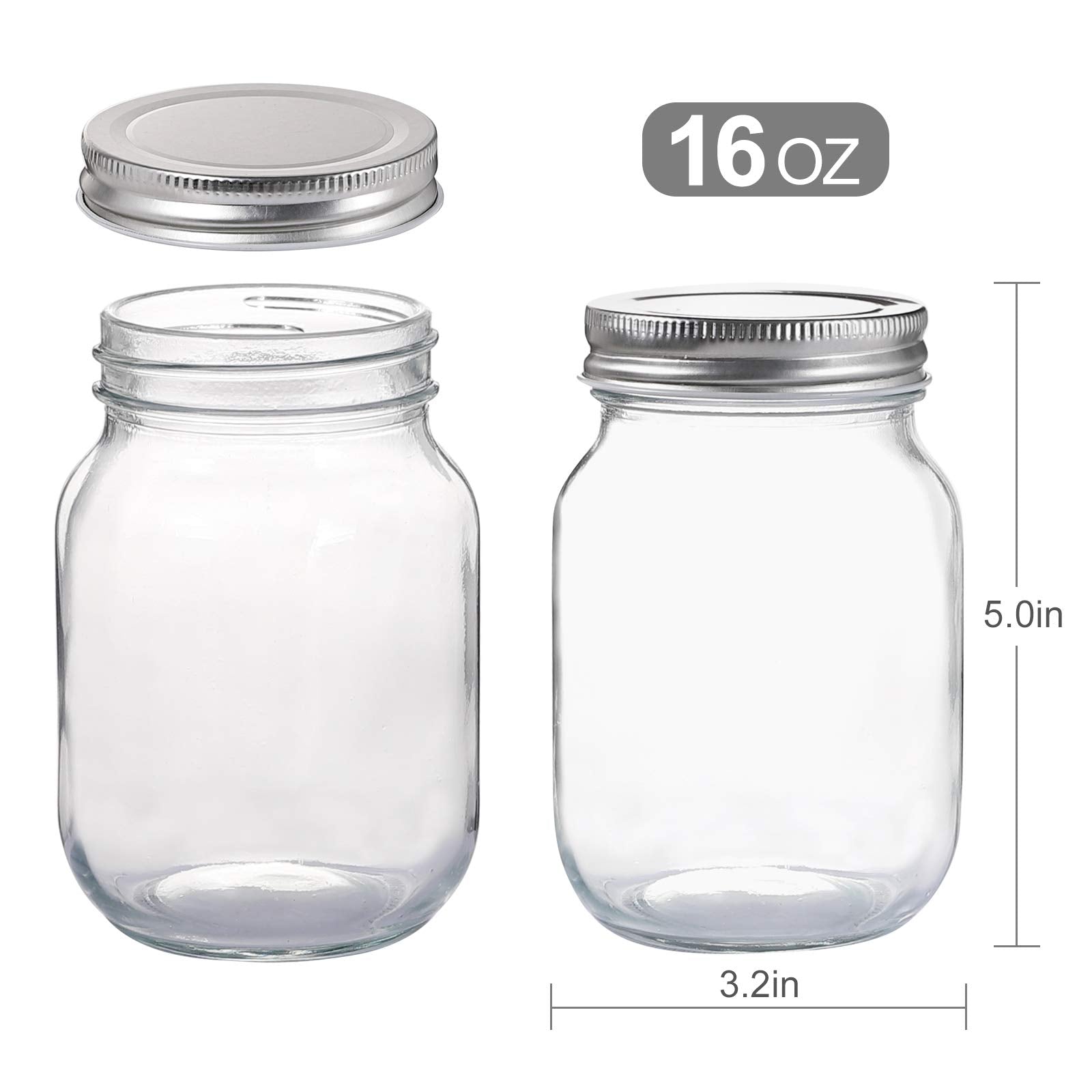 YINGERHUAN clear glass mason jar 16oz ideal for pantry visibility and labeling.