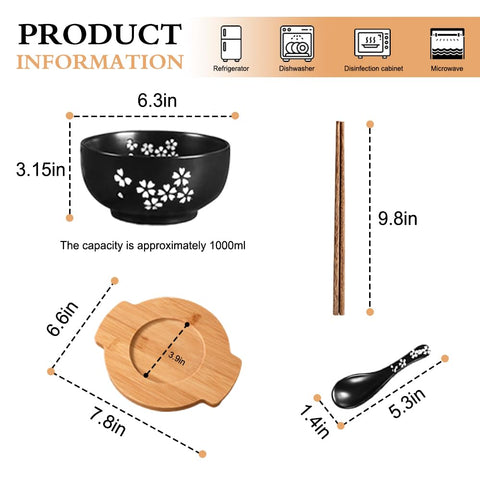 YingXue ramen bowl with lid and spoon for a complete dining set