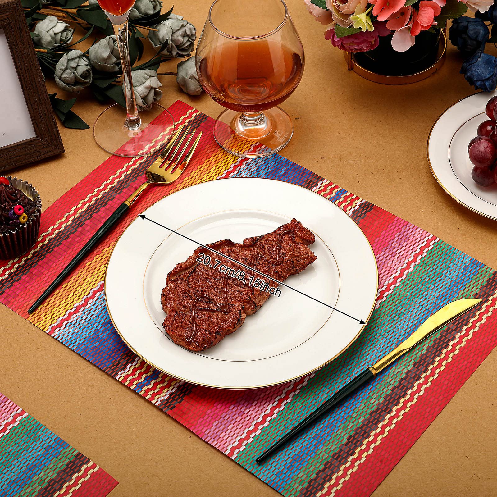 Yingzhao colorful striped placemats, 10x14 inches, ideal for festive dining.