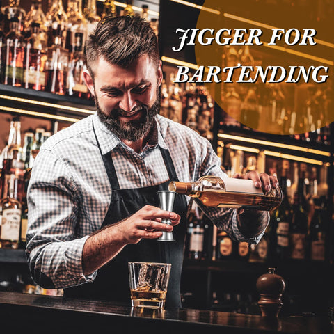 Yinkin jigger in hand with ready-to-mix cocktails