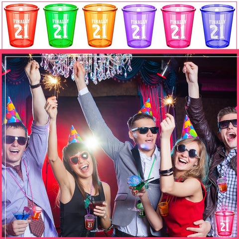 Yinkin shot glass necklace featuring Finally 21 cups, playful party decor