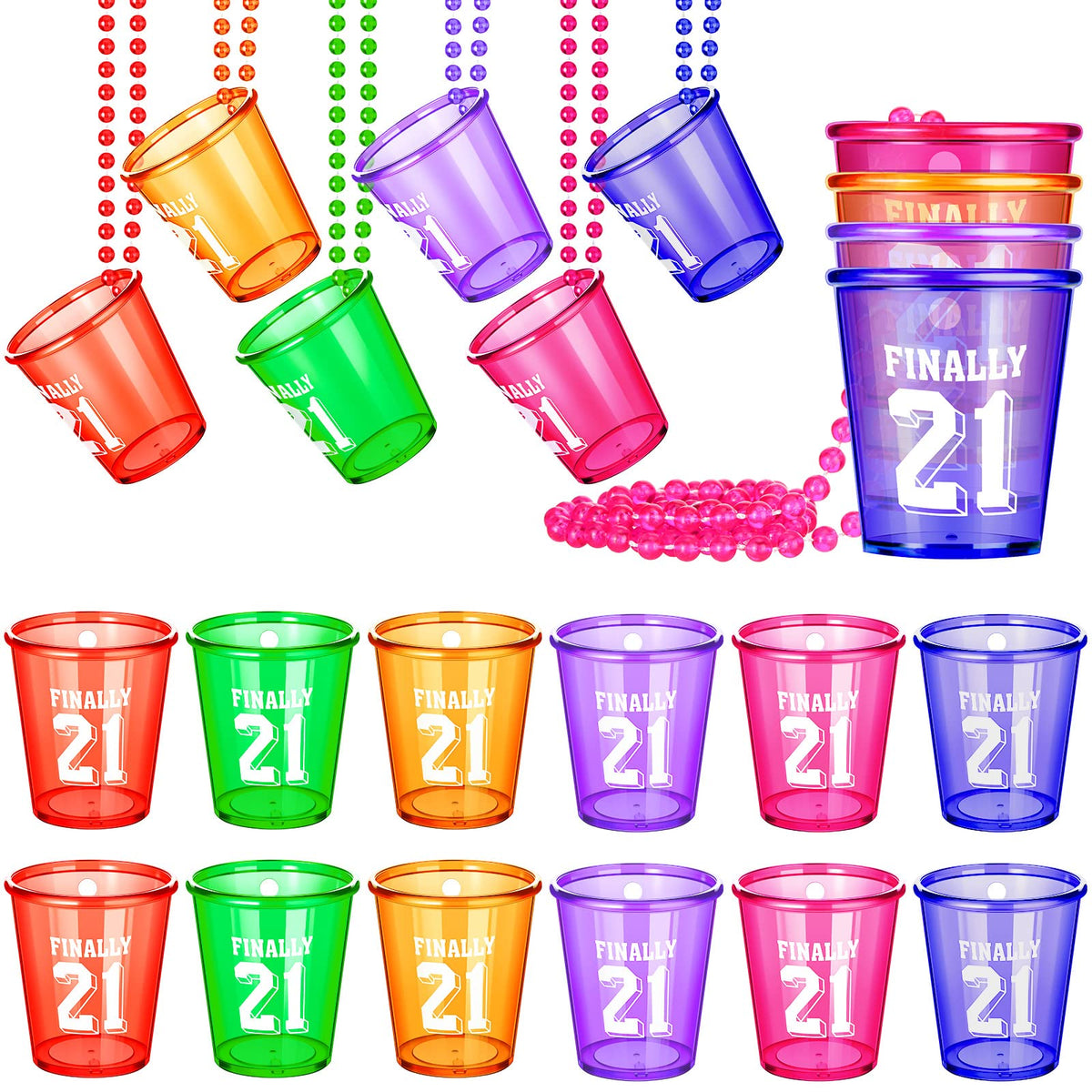 Yinkin shot glass necklace with green beads, a durable party accessory