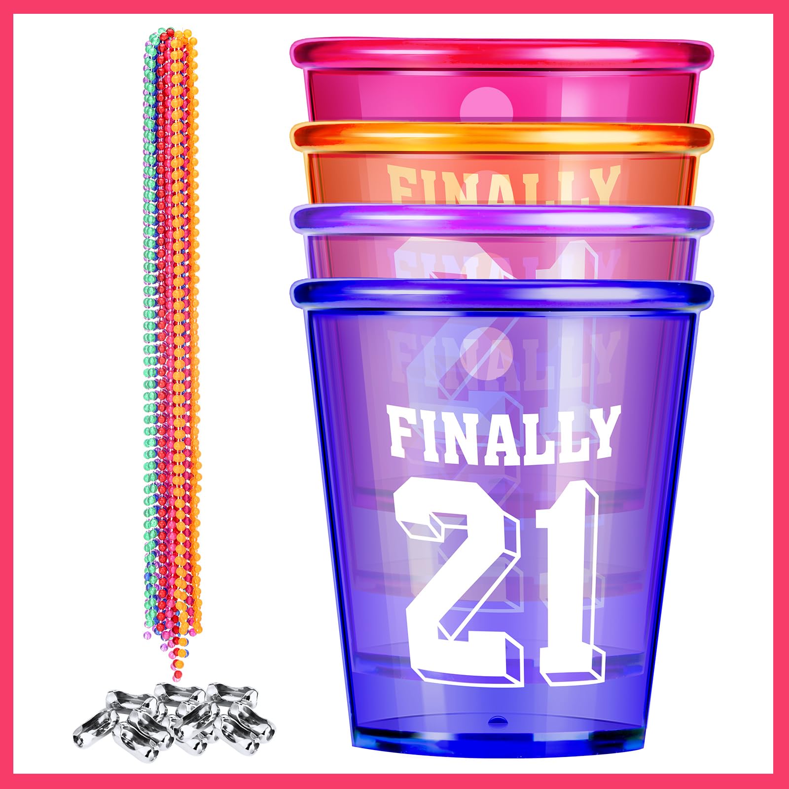 Yinkin shot glass necklace with rose beads, vibrant celebration accessory