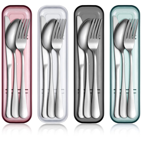 Yinkin travel utensils four-pack with case, compact for on-the-go meals.