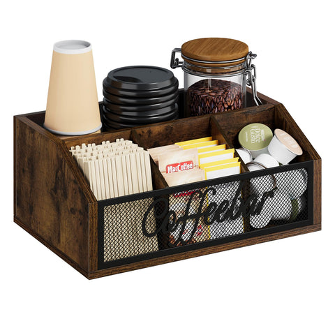 YINMIT coffee station organizer with wood finish for convenient pod storage on the counter.